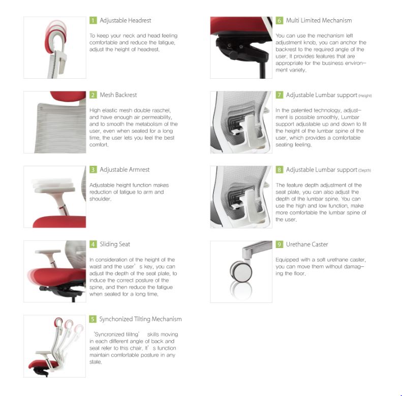 Chair Executive High Back - Siren Grey & Red Mesh