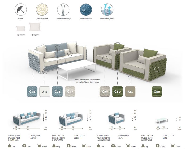 Sofa Outdoor Lily 2 - Seater With 2 Chair Arm & 1 Centre Table