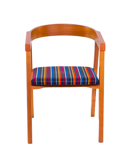 Chair Wooden Colourful Stripe Cushion