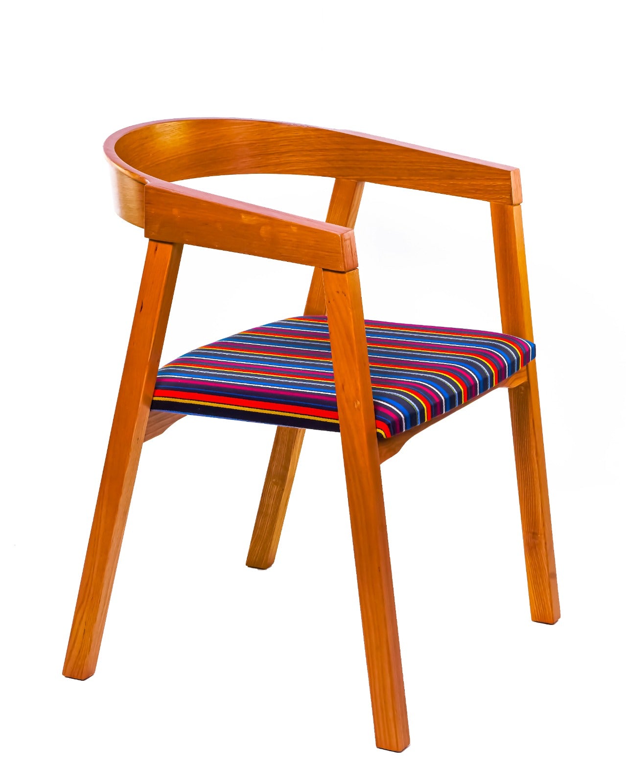 Chair Wooden Colourful Stripe Cushion