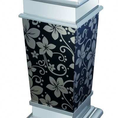 DUST BIN WITH ASTRAY SILVER DESIGN ON BLACK