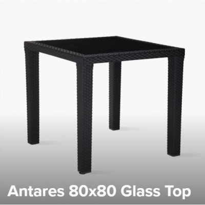 TABLE PLASTIC ANTARES 80x80 WITH GLASS - WOOD / PLASTIC LEGS TUR
